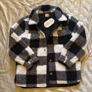 Black and White Plaid Kids Button Down Shacket